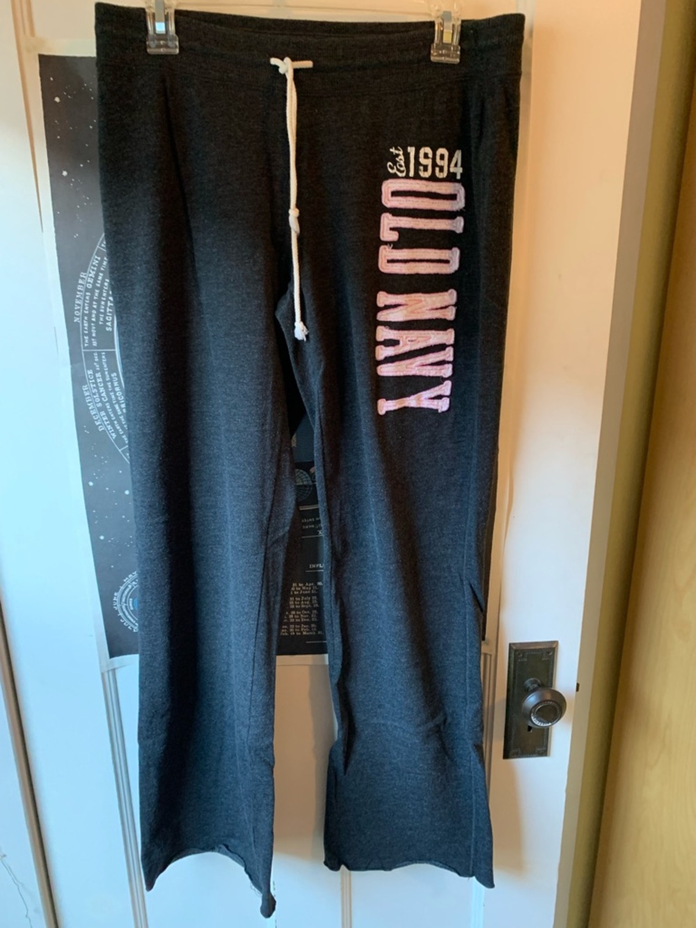 Old Navy Charcoal Gray Sweatpants with Pink & White Sewn On Logo, M
